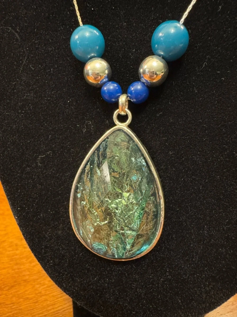Teardrop Blue Green Pendant Necklace - Women Jewelry